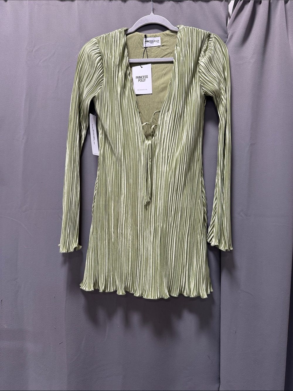 Malop Long Sleeve Mini Dress Sage - Size 2 - Picture 6 of 11